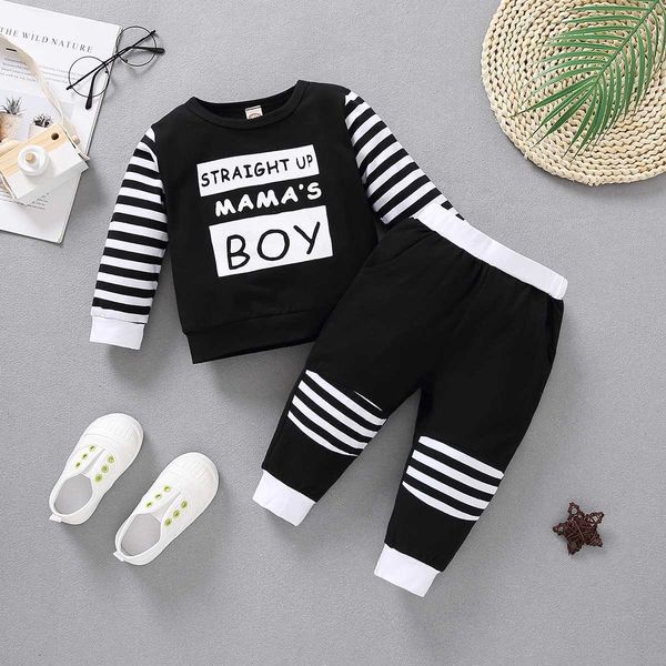 by boy's two piece set, children's round neck lettering patchwork long sleeve shirt striped pants for kids g1023, White
by boy's two piece set, children's round neck lettering patchwork long sleeve shirt striped pants for kids g1023, White