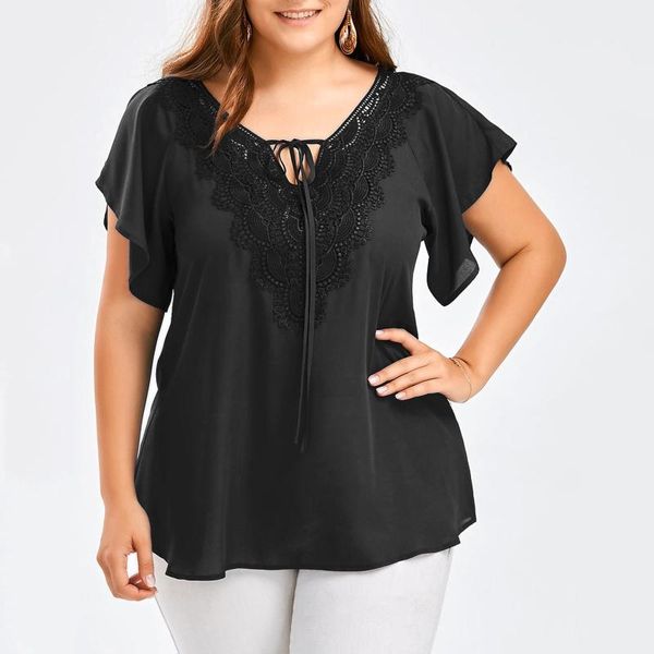 plus size t-shirt women femme large flared short sleeve v-neck embroidery bandage female shirts, Black
plus size t-shirt women femme large flared short sleeve v-neck embroidery bandage female shirts, Black