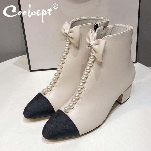 boots coolcept women's fashion real leather ankle shoes mixed color pearl bow knot sweet female footwear size 34-41, Black
boots coolcept women's fashion real leather ankle shoes mixed color pearl bow knot sweet female footwear size 34-41, Black