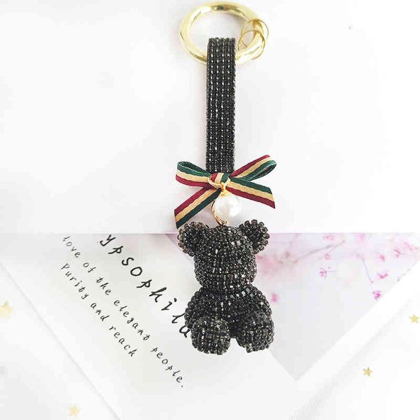 diamond bow violent bear key chain female cute creative ins car pendant bag, Silver 
diamond bow violent bear key chain female cute creative ins car pendant bag, Silver