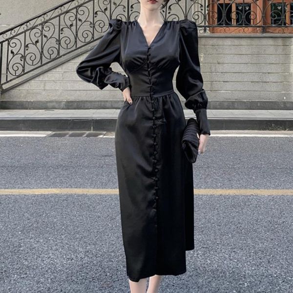 casual dresses spring autumn women elegant chic v-neck lantern long sleeve satin dress female korean vintage party midi robe lady slim vesti, Black;gray
casual dresses spring autumn women elegant chic v-neck lantern long sleeve satin dress female korean vintage party midi robe lady slim vesti, Black;gray