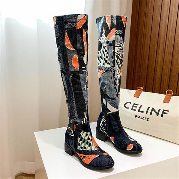 boots retro printing women 5cm chunky high heel boot casual denim botas mujer autumn thigh jean shoes over the knee, Black
boots retro printing women 5cm chunky high heel boot casual denim botas mujer autumn thigh jean shoes over the knee, Black
