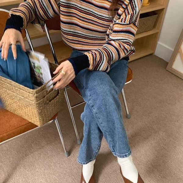 women's sweaters women round neck retro long-sleeved sweater student tide wear knitted vintage korean warm striped loose lazy pullover, White;black
women's sweaters women round neck retro long-sleeved sweater student tide wear knitted vintage korean warm striped loose lazy pullover, White;black