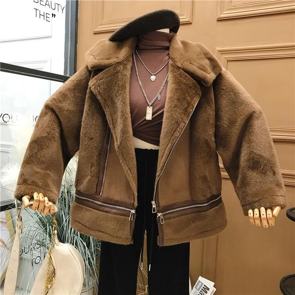 women's wool & blends fashion korean version of fur one motorcycle jacket women plus velvet temperament coat 2021 winter, Black
women's wool & blends fashion korean version of fur one motorcycle jacket women plus velvet temperament coat 2021 winter, Black