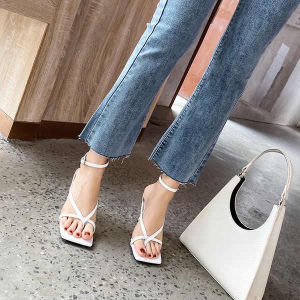 summer square toe shoes womens shoes sandals fine with high heels new thin heel cross strap1, Black