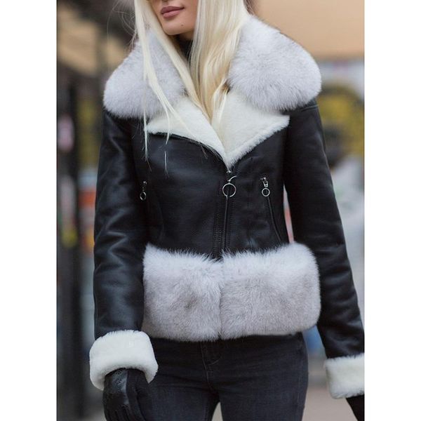 women's leather & faux fashion slim fur collar jackets women elegant pu moto biker coats patchwork long sleeve ladies, Black
women's leather & faux fashion slim fur collar jackets women elegant pu moto biker coats patchwork long sleeve ladies, Black