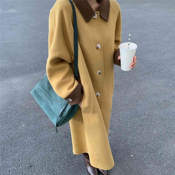 women's wool & blends women woolen coat winter long patchwork outwear loose full sleeve single breasted femme casual 853p, Black
women's wool & blends women woolen coat winter long patchwork outwear loose full sleeve single breasted femme casual 853p, Black