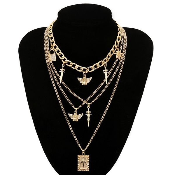 cross pendant necklaces fashion lock-shaped micro-inlaid cavicle chain personality multi-element little angel retro sword refreshing leaf mu, Silver
cross pendant necklaces fashion lock-shaped micro-inlaid cavicle chain personality multi-element little angel retro sword refreshing leaf mu, Silver