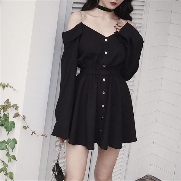 casual dresses spring autumn gothic girls hollow out v collar women sling long sleeve a line black punk g4fz, Black;gray
casual dresses spring autumn gothic girls hollow out v collar women sling long sleeve a line black punk g4fz, Black;gray