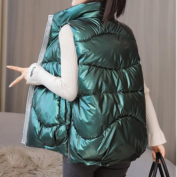women's vests 2021 women winter bright thick vest waterproof cotton padded sleeveless coat female waistcoat, Black;white
women's vests 2021 women winter bright thick vest waterproof cotton padded sleeveless coat female waistcoat, Black;white