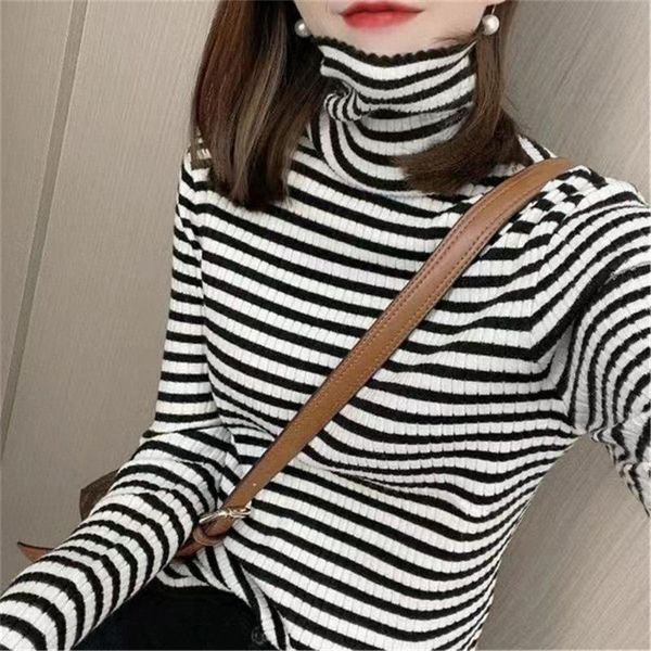 women's sweaters women turtleneck autumn winter stripe slim pullover all-match color matching soft knit sweater warm jumper0797, White;black
women's sweaters women turtleneck autumn winter stripe slim pullover all-match color matching soft knit sweater warm jumper0797, White;black