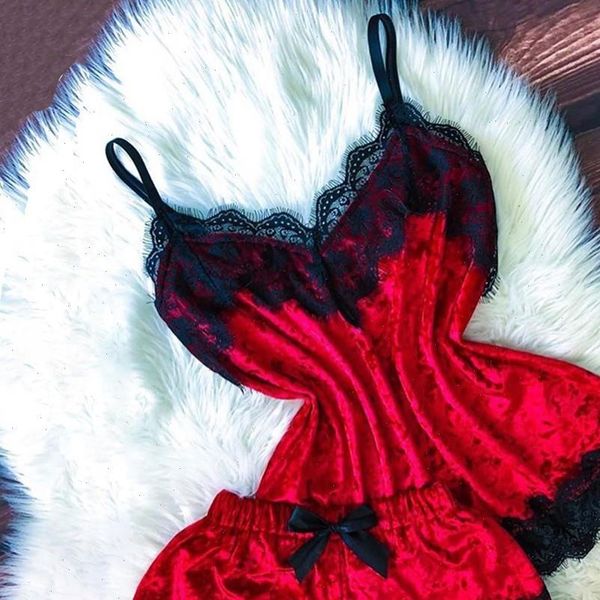 pajama set lingerie women sleepwear velvet temptation babydoll nightwear cute cami and shorts pijama mujer t1p, Black;red
pajama set lingerie women sleepwear velvet temptation babydoll nightwear cute cami and shorts pijama mujer t1p, Black;red
