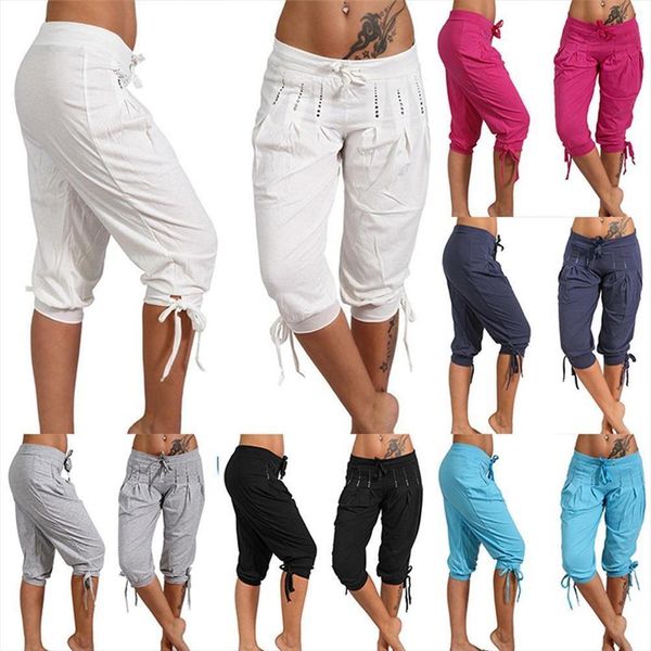 plus size casual solid color women capris sequined pleated drawstring, Black;white
plus size casual solid color women capris sequined pleated drawstring, Black;white