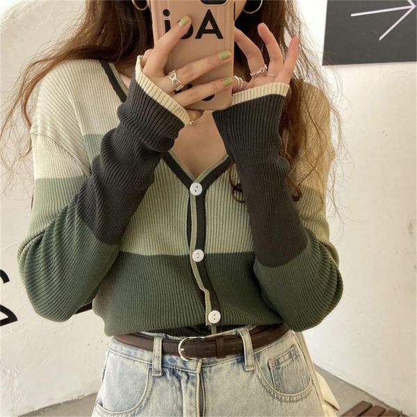 women's knits & tees patchwork thin v-neck cardigans sweaters chic women stylish femme 2021 ol bottom autumn full sleeve coats, White
women's knits & tees patchwork thin v-neck cardigans sweaters chic women stylish femme 2021 ol bottom autumn full sleeve coats, White