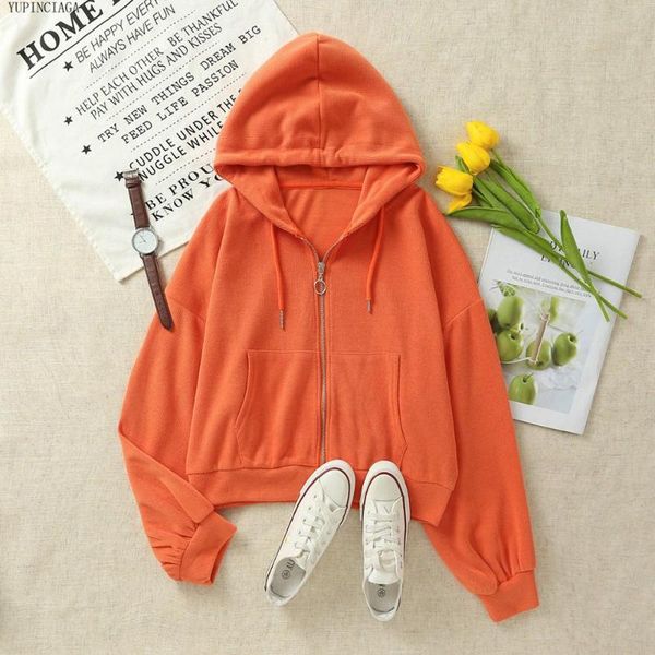 women's hoodies & sweatshirts 2021 solid color women harajuku short loose hooded zip-up long sleeve girl casual hoodie, Black 
women's hoodies & sweatshirts 2021 solid color women harajuku short loose hooded zip-up long sleeve girl casual hoodie, Black