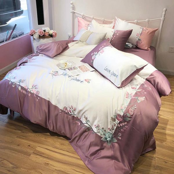 bedding sets purple white pink blue green luxury pastoral flower embroidery bed cotton set pillowcases cover duvet sheet/linen silk
bedding sets purple white pink blue green luxury pastoral flower embroidery bed cotton set pillowcases cover duvet sheet/linen silk