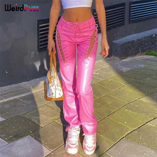 weird puss faux pu y2k high waist pants women chic hollow out bandage autumn trend leather club trousers slim streetwear 211101, Black;white
weird puss faux pu y2k high waist pants women chic hollow out bandage autumn trend leather club trousers slim streetwear 211101, Black;white