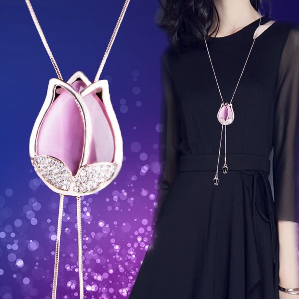 japanese and fashion opal tulip necklace women's pendant sweater chain clothing accessories pendant long, Silver
japanese and fashion opal tulip necklace women's pendant sweater chain clothing accessories pendant long, Silver
