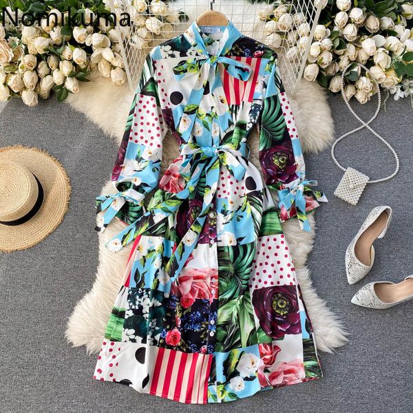 nomikuma spring new women dress korean printed bow tie stand neck vestidos femme sashes slim waist elegant dresses 6e419 210427, Black;gray
nomikuma spring new women dress korean printed bow tie stand neck vestidos femme sashes slim waist elegant dresses 6e419 210427, Black;gray