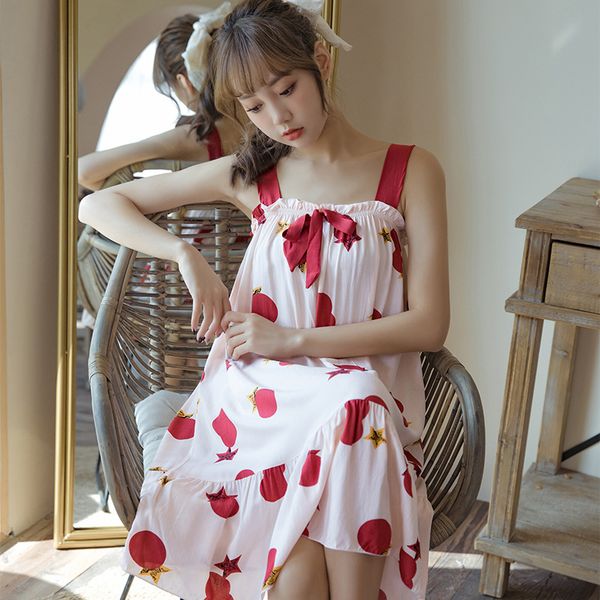 women's sleepwear bow sweet print nightdress cotton silk summer sling sleeping nightgown 2n7y, Black;red
women's sleepwear bow sweet print nightdress cotton silk summer sling sleeping nightgown 2n7y, Black;red