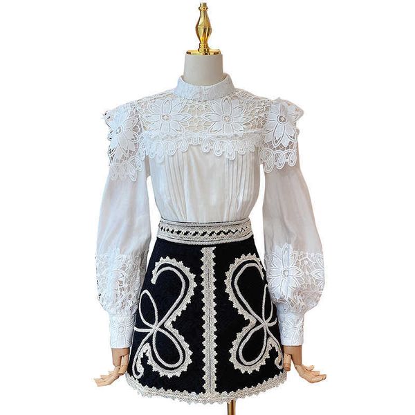 vintage patchwork lace embroidery shirt for women stand collar lantern sleeve ruched elegant blouse female 210715, White
vintage patchwork lace embroidery shirt for women stand collar lantern sleeve ruched elegant blouse female 210715, White