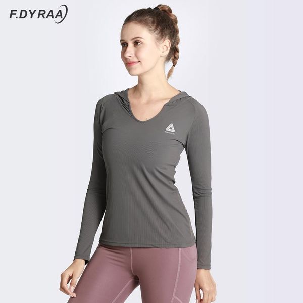 f.dyraa yoga sweatshirt women long sleeve hooded sport gym shirt fitness sportswear athletic hoodies quick dry tracksuit outfits, White;red