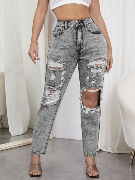 sxy ripped detail mom jeans j4od#, Blue
sxy ripped detail mom jeans j4od#, Blue