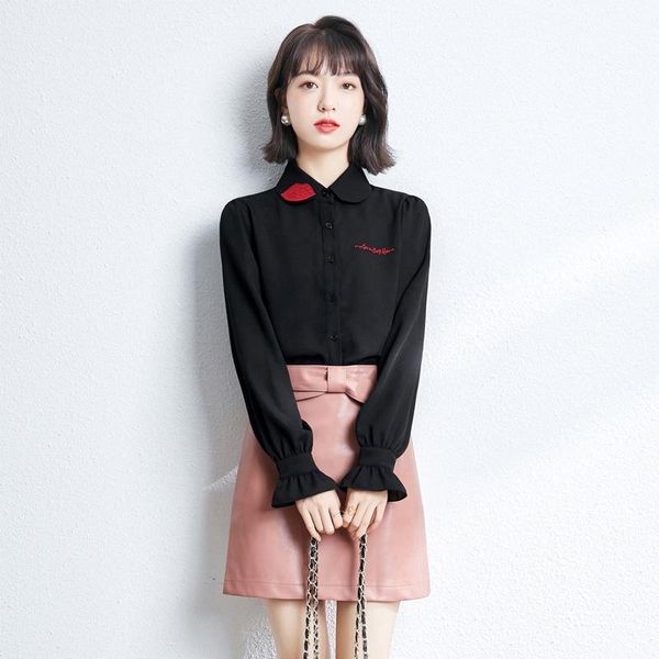 women's blouses & shirts shirt spring embroidered chiffon black long sleeve lady solid color blusas, White
women's blouses & shirts shirt spring embroidered chiffon black long sleeve lady solid color blusas, White