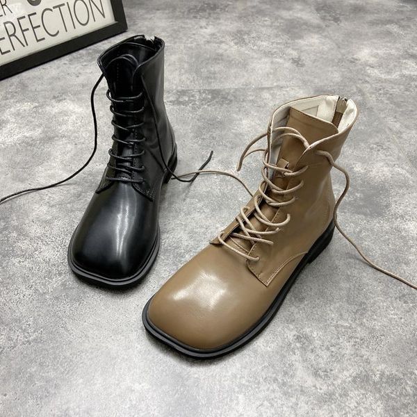 style leather square head zipper flat bottom ladies boots spring and autumn fashion simple short tube single boots., Black
style leather square head zipper flat bottom ladies boots spring and autumn fashion simple short tube single boots., Black