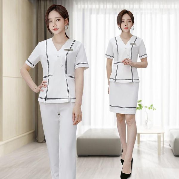 women's two piece pants beauty salon beautician white work uniforms sauna foot bath waitress v neck wokwear sets spa massage short slee
women's two piece pants beauty salon beautician white work uniforms sauna foot bath waitress v neck wokwear sets spa massage short slee