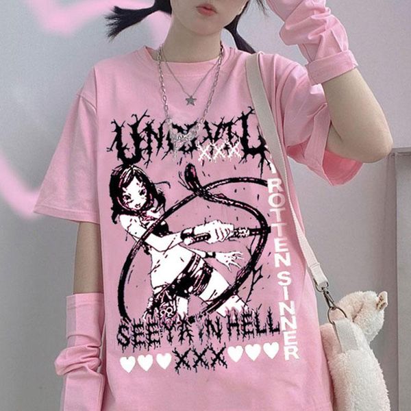 women's t-shirt summer goth aesthetic loose dark grunge streetwear ladies gothic harajuku clothing y2k, White
women's t-shirt summer goth aesthetic loose dark grunge streetwear ladies gothic harajuku clothing y2k, White