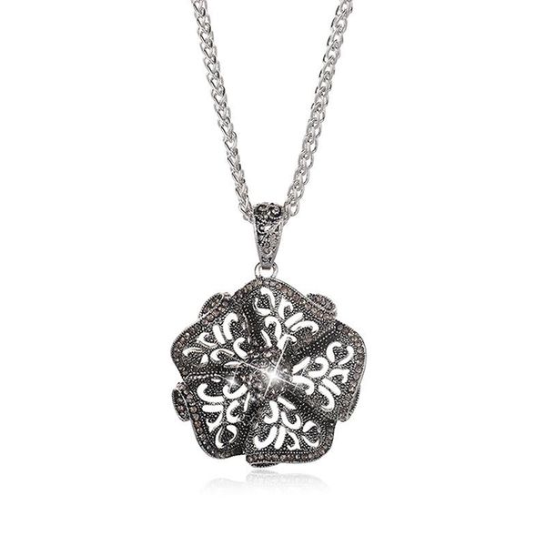 pendant necklaces european and american fashion crystal necklace retro long flower women's jewelry gifts, Silver
pendant necklaces european and american fashion crystal necklace retro long flower women's jewelry gifts, Silver