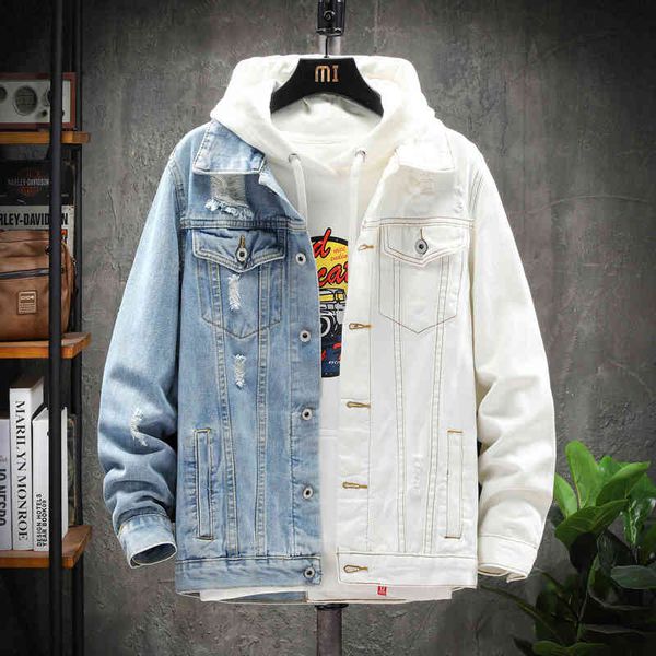 jackets spring autumn contrast denim hip-hop fashion ripped personality stitching men's jacket, Black;brown
jackets spring autumn contrast denim hip-hop fashion ripped personality stitching men's jacket, Black;brown