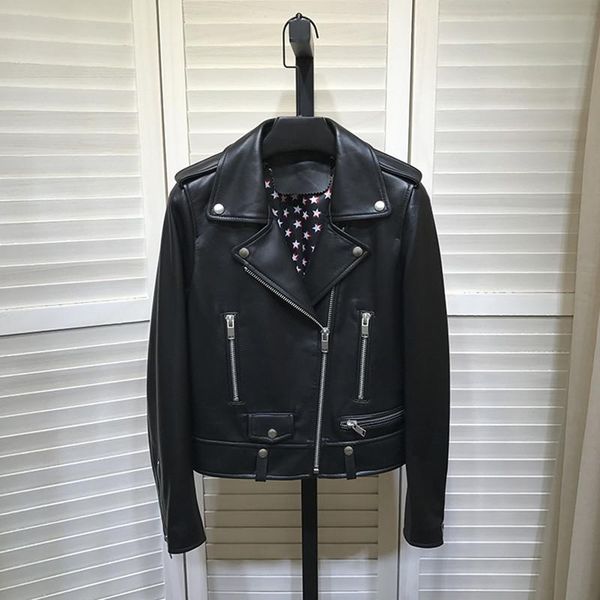 women's leather & faux chic biker jackets 2021 autumn designer sheep skin real coat c308, Black
women's leather & faux chic biker jackets 2021 autumn designer sheep skin real coat c308, Black