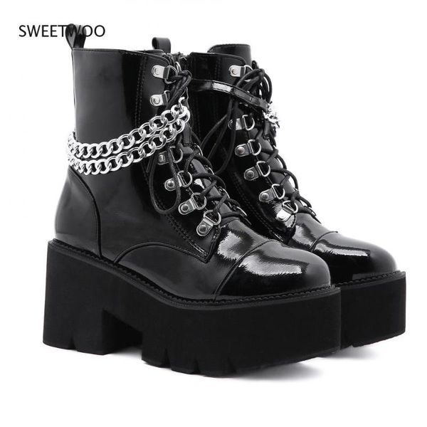 boots patent leather gothic black women heel chain chunky platform female punk style ankle zipper
boots patent leather gothic black women heel chain chunky platform female punk style ankle zipper
