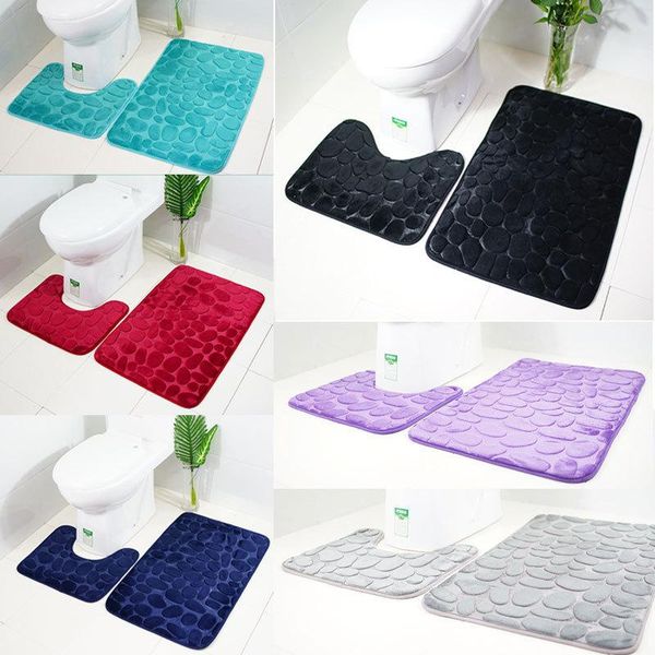 

bath mats 2pcs cobblestone bathroom mat set carpet toilet rugs non-slip wc water absorbent tapete banheiro