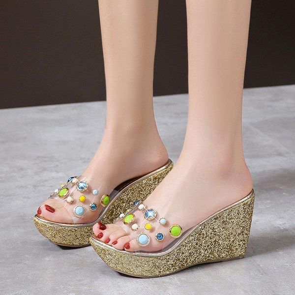internet-famous slippers women's 2021 summer fashion outdoor wedge high heels rhinestone transparent a670, Black
internet-famous slippers women's 2021 summer fashion outdoor wedge high heels rhinestone transparent a670, Black