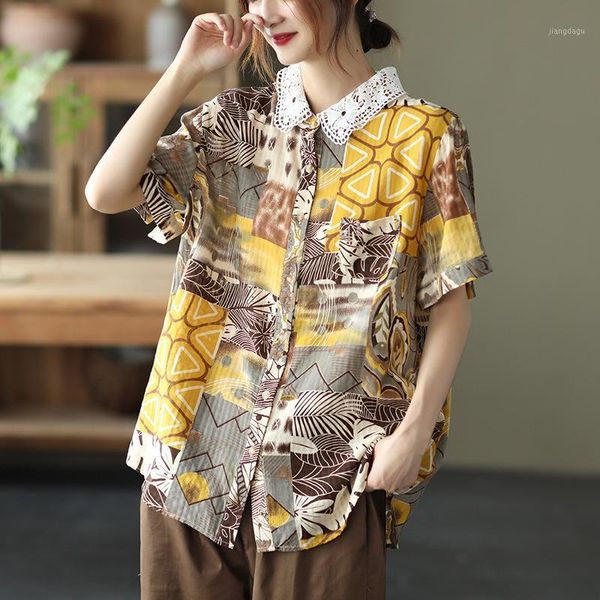 women's blouses & shirts women summer 21 vintage printed turn-down collar lace single-breasted female linen fashion, White
women's blouses & shirts women summer 21 vintage printed turn-down collar lace single-breasted female linen fashion, White