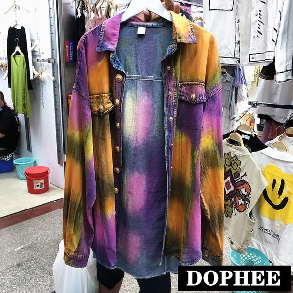 women's blouses & shirts 2021 autumn korean cool personality tie-dye gold button mid-length shirt streetwear lady loose blouse coat lar, White
women's blouses & shirts 2021 autumn korean cool personality tie-dye gold button mid-length shirt streetwear lady loose blouse coat lar, White