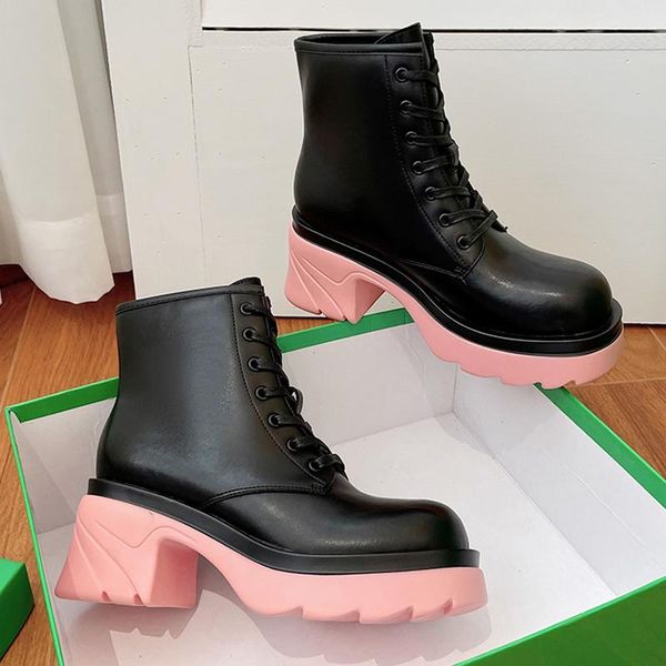 boots genuine leather women for thick heel short fashion personality ankle lace up platform, Black
boots genuine leather women for thick heel short fashion personality ankle lace up platform, Black