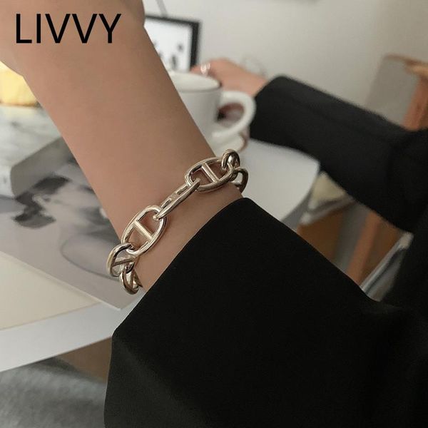 link, chain livvy silver color irregular oval thick bracelet for women couple creative vintage birthday jewelry gift, Black
link, chain livvy silver color irregular oval thick bracelet for women couple creative vintage birthday jewelry gift, Black