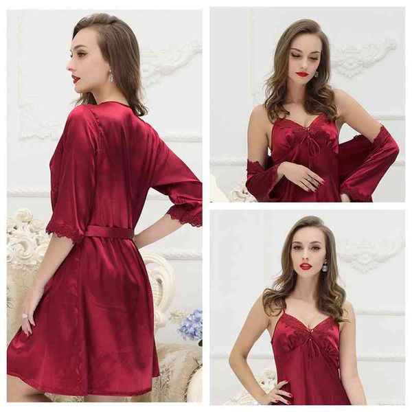 sleepwear 2 pieces spring women's & gown lace faux silk woman pajamas bathrobe sleepwear robe gwhm yz7y, Black;red
sleepwear 2 pieces spring women's & gown lace faux silk woman pajamas bathrobe sleepwear robe gwhm yz7y, Black;red