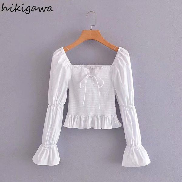 women's blouses & shirts hikigawa woman shirt fashion square collar lace up flare sleeve solid high waist slim fit pleated pullover blu, White
women's blouses & shirts hikigawa woman shirt fashion square collar lace up flare sleeve solid high waist slim fit pleated pullover blu, White