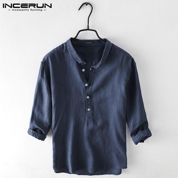 men's casual shirts incerun 2021 lapel pullover seven-point sleeve linen shirt large size fashion loose cotton s-3xl, White;black
men's casual shirts incerun 2021 lapel pullover seven-point sleeve linen shirt large size fashion loose cotton s-3xl, White;black