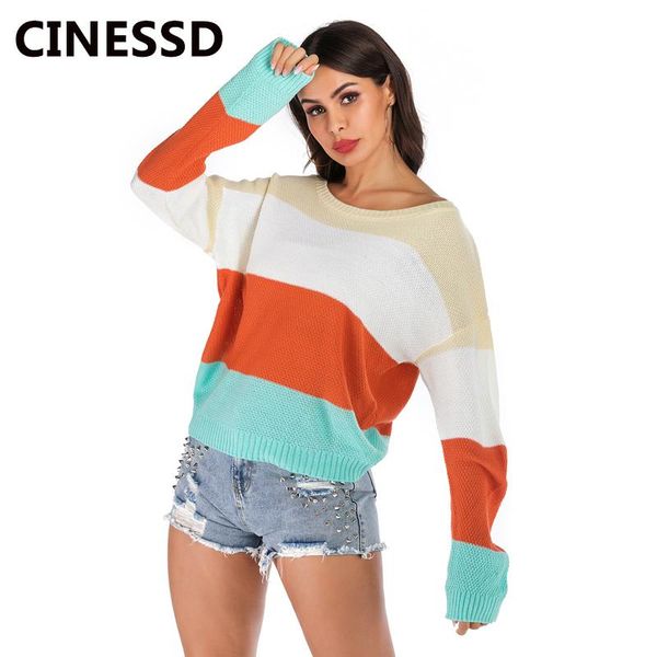women's sweaters cinessd colorful casual knitted round neck batwing long sleeves striped block loose women pullovers sweater tee shirts, White;black
women's sweaters cinessd colorful casual knitted round neck batwing long sleeves striped block loose women pullovers sweater tee shirts, White;black