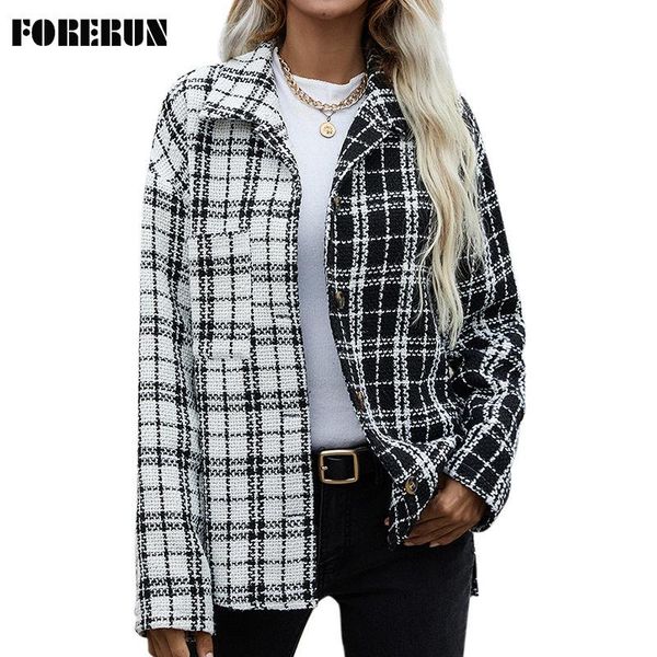 women's jackets forerun plaid tweed jacket women fall turn down collar shirts fashion contrast white and black patchwork long sleeve ou, Black;brown
women's jackets forerun plaid tweed jacket women fall turn down collar shirts fashion contrast white and black patchwork long sleeve ou, Black;brown