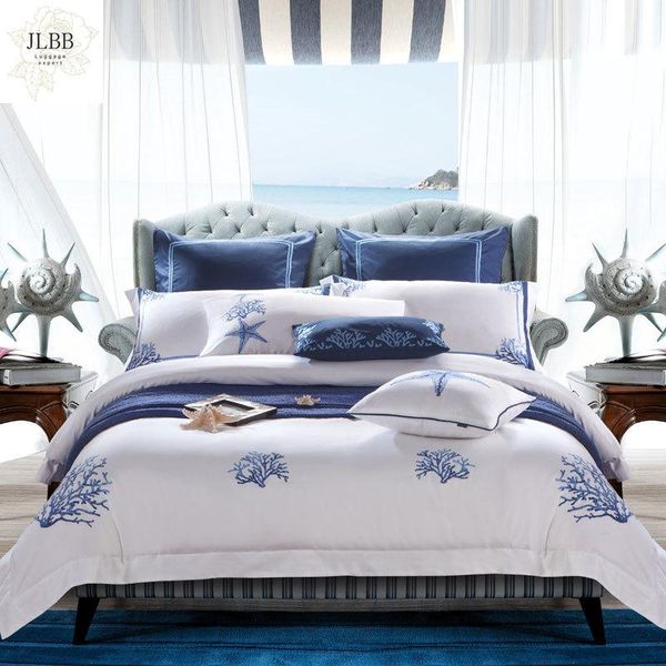 bedding sets chic embroidery on white duvet cover set egyptian cotton soft el bed king size 4/6/9pcs