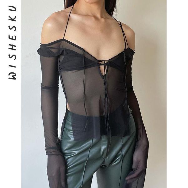 women's t-shirt low cut off shoulder women halter club party goth black mesh see through transparent long sleeve tee shirt 2021 sum, White
women's t-shirt low cut off shoulder women halter club party goth black mesh see through transparent long sleeve tee shirt 2021 sum, White