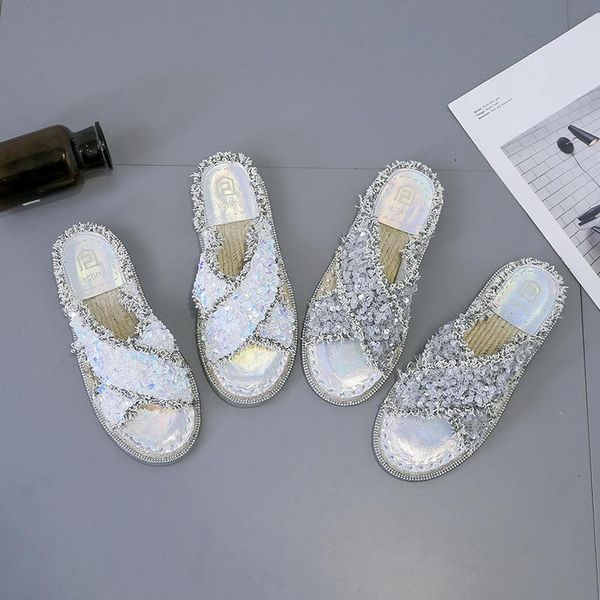 slippers cross band women summer slides sequins transparent soled straw beach flip flops open toe girl shoes fringe flat sandals, Black
slippers cross band women summer slides sequins transparent soled straw beach flip flops open toe girl shoes fringe flat sandals, Black