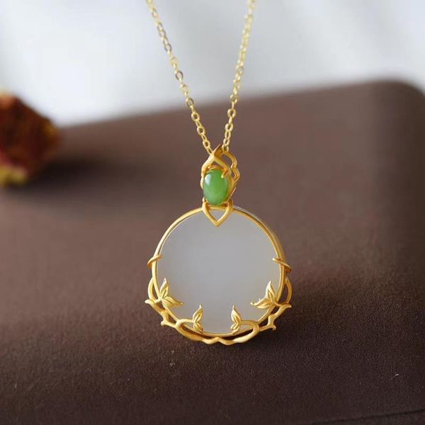 chains natural hetian jade round inlaid ancient gold craft bud necklace pendant for ladies light luxury exquisite jewelry, Silver
chains natural hetian jade round inlaid ancient gold craft bud necklace pendant for ladies light luxury exquisite jewelry, Silver